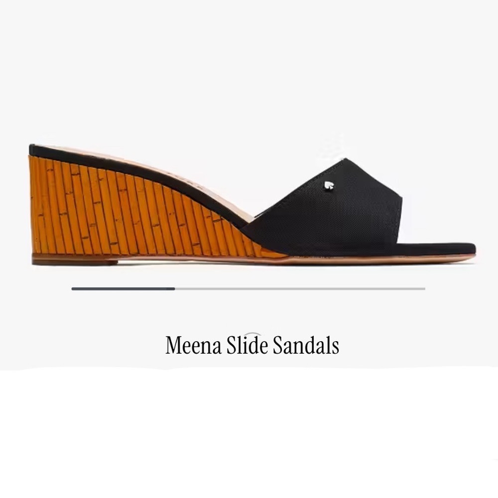 Kate Spade Meena Black Canvas Bamboo Wedge Slide Sandals K8294-1 Sz 7.5 B - Picture 5 of 13